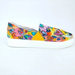 Rosy Womens Canvas Watercolor Hearts Slip On Sneakers Blue‎ Purple EUR 40 New